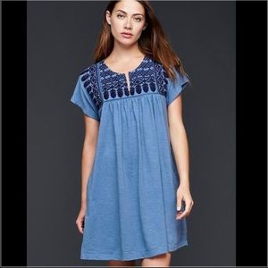 GAP Blue Embroidered Flutter Jersey Swing Dress L